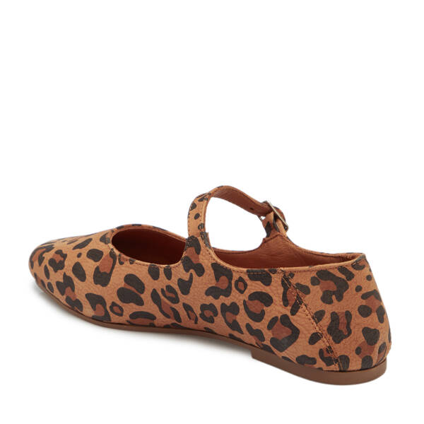 Kahverengi Leopar Desenli Deri Kadın Babet - K25S1BB68352-U5S - 2