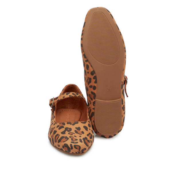 Kahverengi Leopar Desenli Deri Kadın Babet - K25S1BB68352-U5S - 4