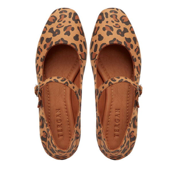 Kahverengi Leopar Desenli Deri Kadın Babet - K25S1BB68352-U5S - 5