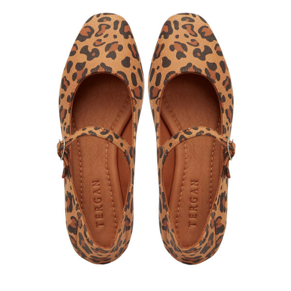 Kahverengi Leopar Desenli Deri Kadın Babet - K25S1BB68352-U5S - 5