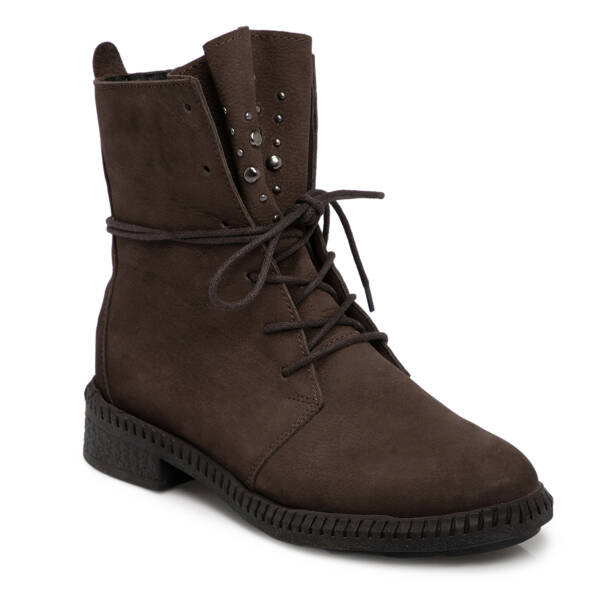 Kahverengi Hakiki Nubuk Deri Kadın Bot - K25K1BT68506-A39 - Tergan