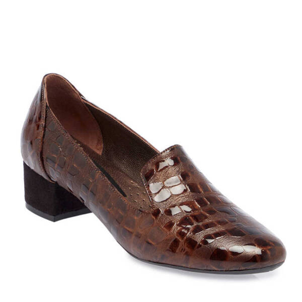 Kahverengi Hakiki Rugan Deri Kadın Topuklu Ayakkabı - K24I1AY67476-C0Q - 2