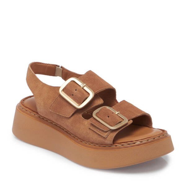 Kahverengi Hakiki Süet Deri Kadın Sandalet - K25Y1SN67985-U2Y - 2