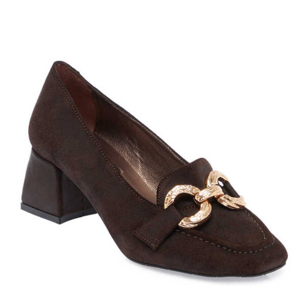 Kahverengi Hakiki Süet Deri Kadın Topuklu Ayakkabı - K24I1AY67477-G17 - 2