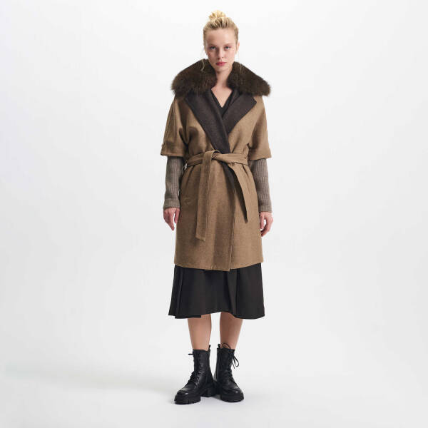 Kahverengi Tekstil - Kürk Kadın Deri Kaban - K23KKM320381-Q8B - 1