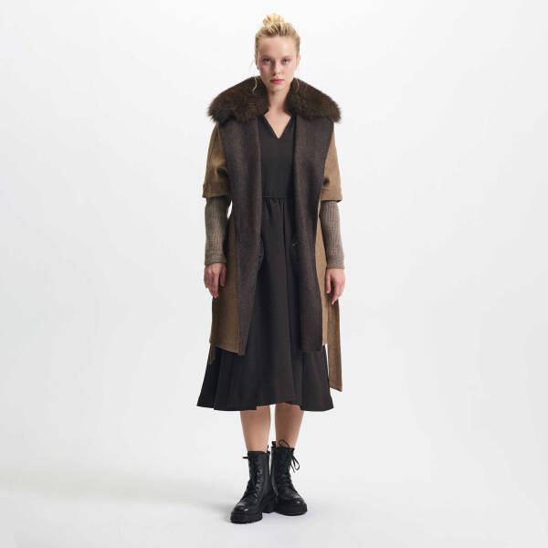 Kahverengi Tekstil - Kürk Kadın Deri Kaban - K23KKM320381-Q8B - 2