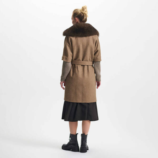 Kahverengi Tekstil - Kürk Kadın Deri Kaban - K23KKM320381-Q8B - 4