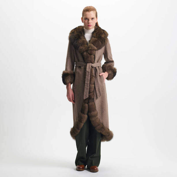 Kahverengi Tekstil - Kürk Kadın Kürk Kaban - K23KKM320380-Q8B - Tergan