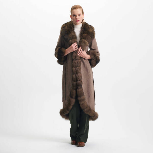 Kahverengi Tekstil - Kürk Kadın Kürk Kaban - K23KKM320380-Q8B - 2