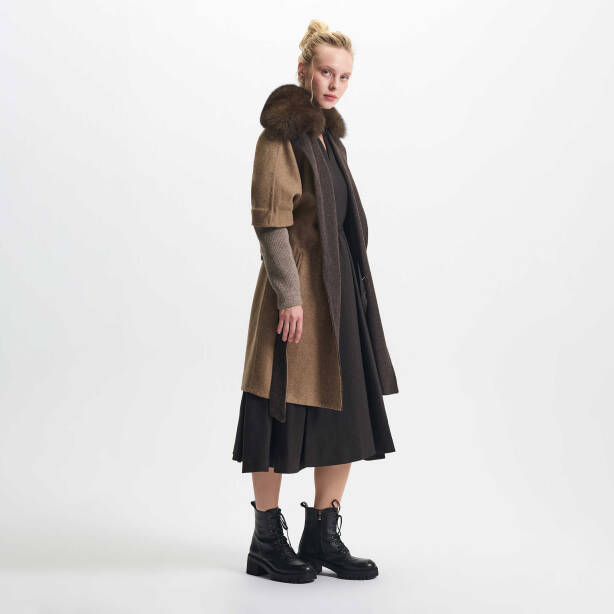 Kahverengi Tekstil - Kürk Kadın Kürk Kaban - K23KKM320381-Q8B - 3