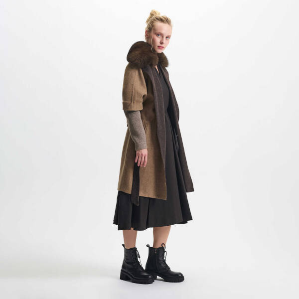 Kahverengi Tekstil - Kürk Kadın Kürk Kaban - K23KKM320381-Q8B - 3