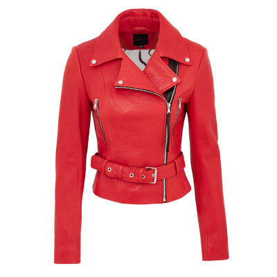 Kırmızı Deri Kadın Deri Biker Mont - K22BDM320293-Q3S 