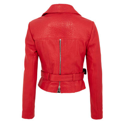 Kırmızı Deri Kadın Deri Biker Mont - K22BDM320293-Q3S - 4