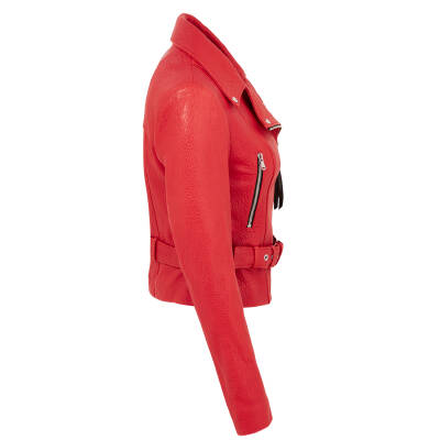 Kırmızı Deri Kadın Deri Biker Mont - K22KDM320292-Q3S - 3