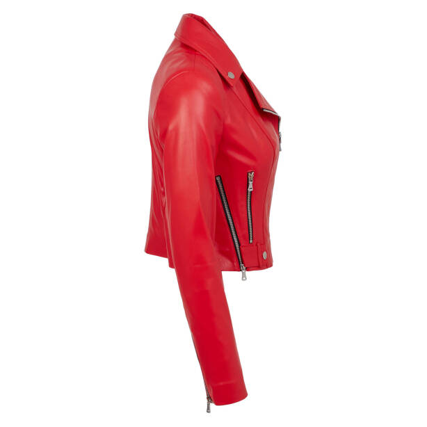 Kırmızı Hakiki Deri Kadın Deri Biker Mont - K24IDM320435-Q3S - 3