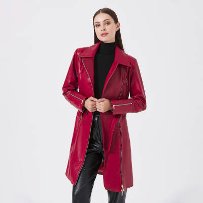 Kırmızı Deri Kadın Deri Trençkot - K23KDM320396-Q3S - 4