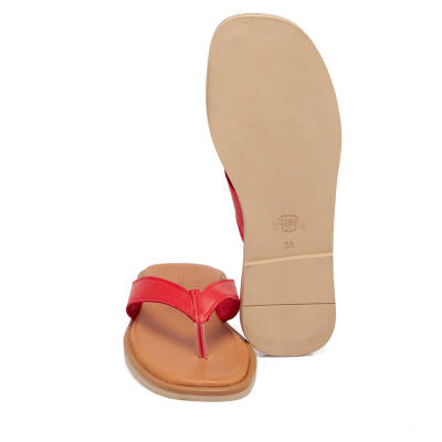 Kırmızı Deri Kadın Sandalet - K24Y1TR67437-A30 - 4