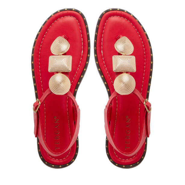 Kırmızı Deri Kadın Sandalet - K25Y1SN67781-A30 - 5