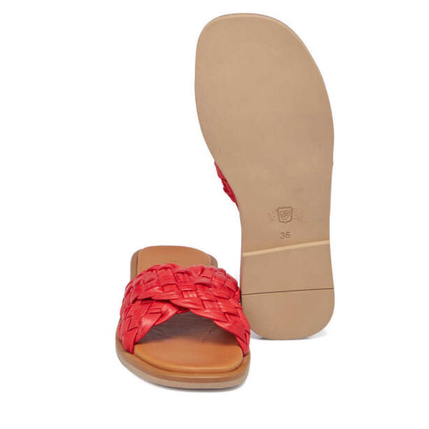 Kırmızı Hakiki Deri Kadın Terlik - K24Y1TR67436-A30 - 4