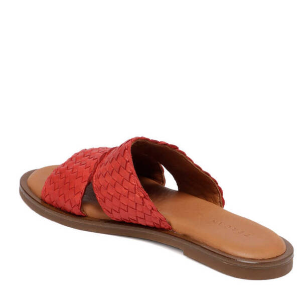Kırmızı Hakiki Deri Kadın Terlik - K24Y1TR67438-A30 - 3