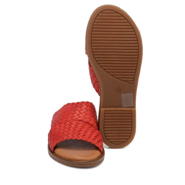 Kırmızı Hakiki Deri Kadın Terlik - K24Y1TR67438-A30 - 4