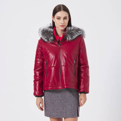 Kırmızı Deri - Kürk Kadın Mont - K23KDM320392-Q3S 