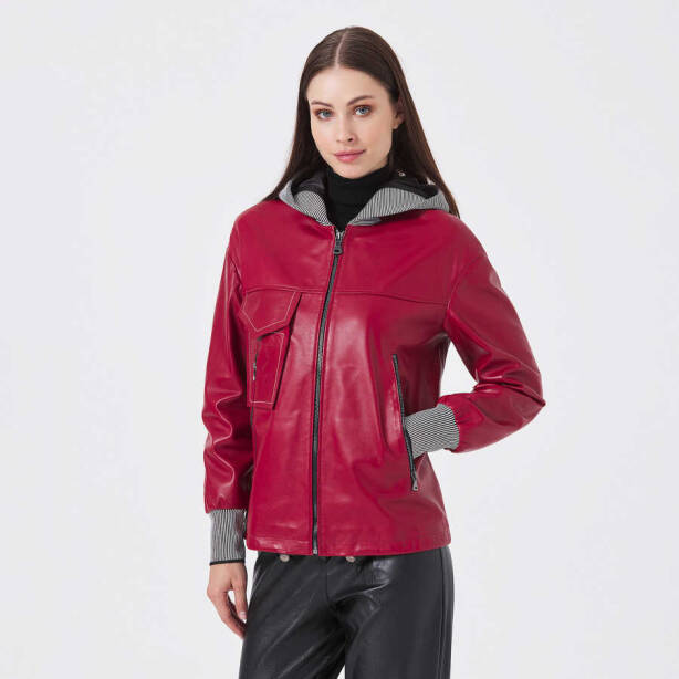 Kırmızı Deri - Tekstil Kadın Deri Mont - K23KDM320390-Q3S - 2