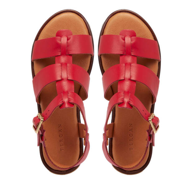 Kırmızı Deri - Tekstil Kadın Sandalet - K25Y1SN68111-A30 - 5