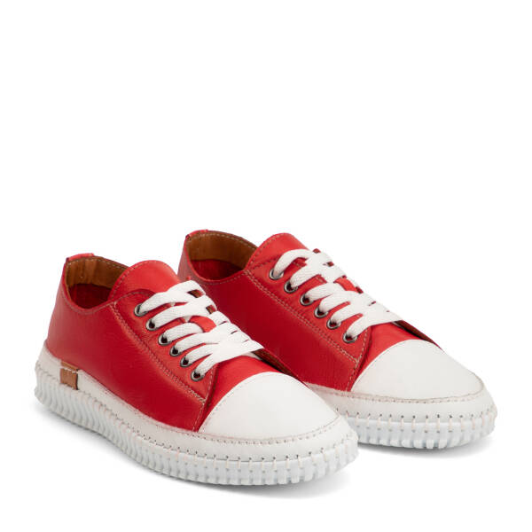 Kırmızı Hakiki Deri Kadın Sneaker - K4MEAY068703-A30 - 2