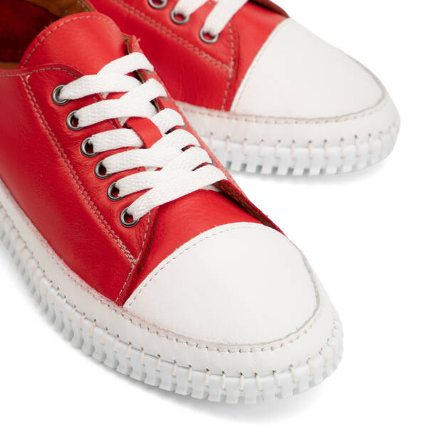 Kırmızı Hakiki Deri Kadın Sneaker - K4MEAY068703-A30 - Tergan Four Season