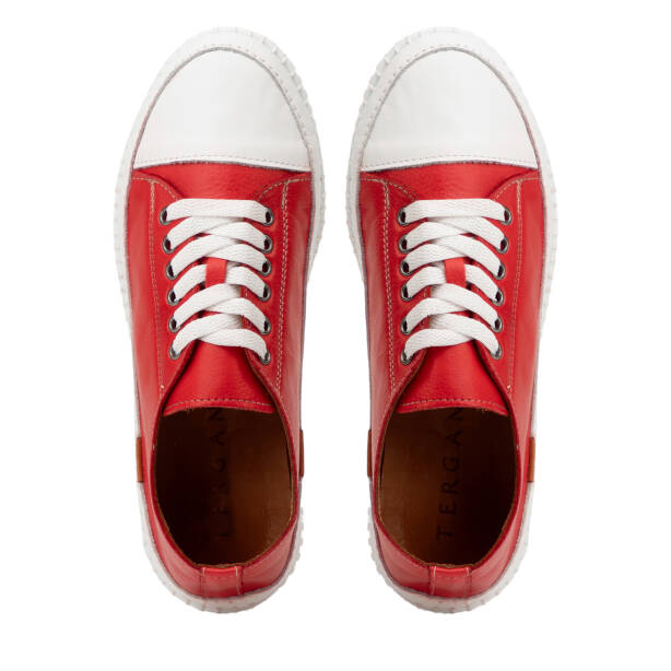 Kırmızı Hakiki Deri Kadın Sneaker - K4MEAY068703-A30 - Tergan Four Season