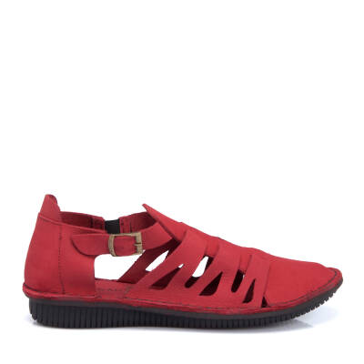  Kırmızı Nubuk Deri Kadın Sandalet - K21Y1AY65481-F35 - 3