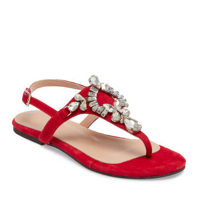 Kırmızı Süet Deri Kadın Sandalet - K24Y1SN67407-B78 