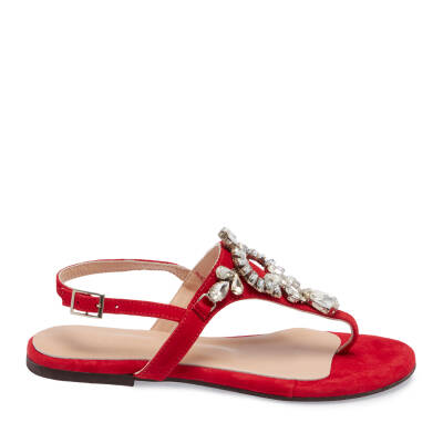 Kırmızı Süet Deri Kadın Sandalet - K24Y1SN67407-B78 - 3