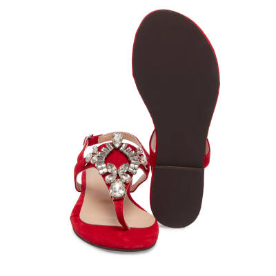 Kırmızı Süet Deri Kadın Sandalet - K24Y1SN67407-B78 - 4