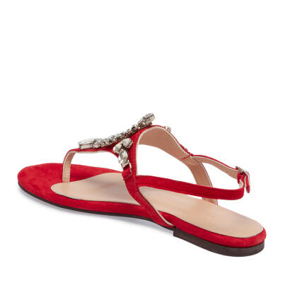  Kırmızı Süet Deri Kadın Sandalet - K24Y1SN67407-B78 - 2