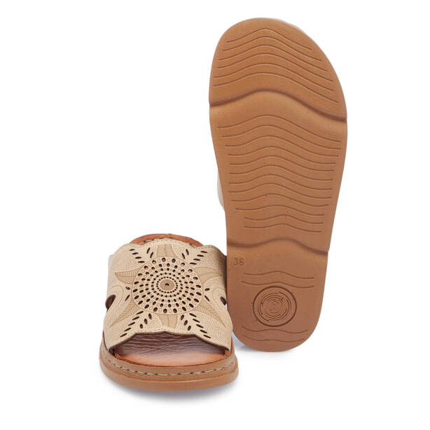 Krem Hakiki Deri Kadın Terlik - K25Y1TR68007-A68 - 4