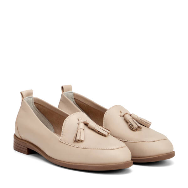 Krem Hakiki Deri Kadın Loafer - K26I1AY68409-A68 - 2