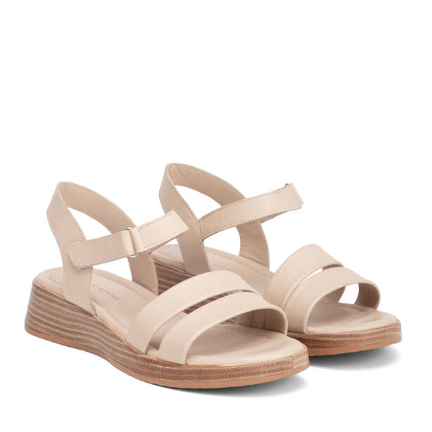 Krem Hakiki Deri Kadın Sandalet - K26Y1SN68410-A68 - 2