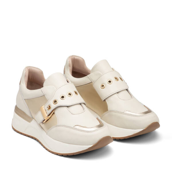 Krem Hakiki Deri Kadın Sneaker - K26I1AY68469-A68 - 2