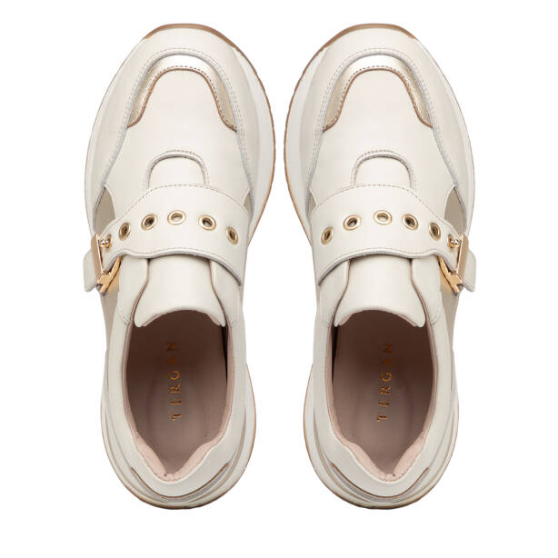 Krem Hakiki Deri Kadın Sneaker - K26I1AY68469-A68 - 5