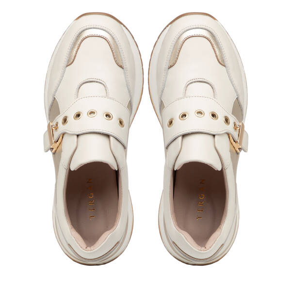 Krem Hakiki Deri Kadın Sneaker - K26I1AY68469-A68 - 5