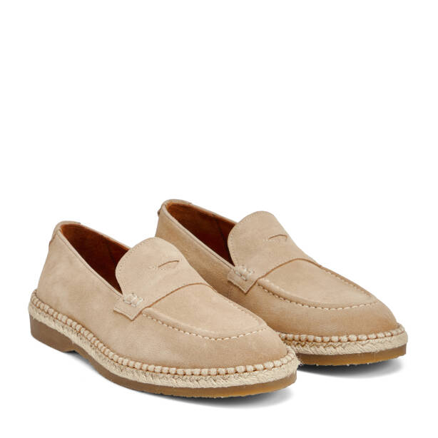 Krem Hakiki Süet Deri Erkek Loafer - E26I1AY57722-V1R - 2