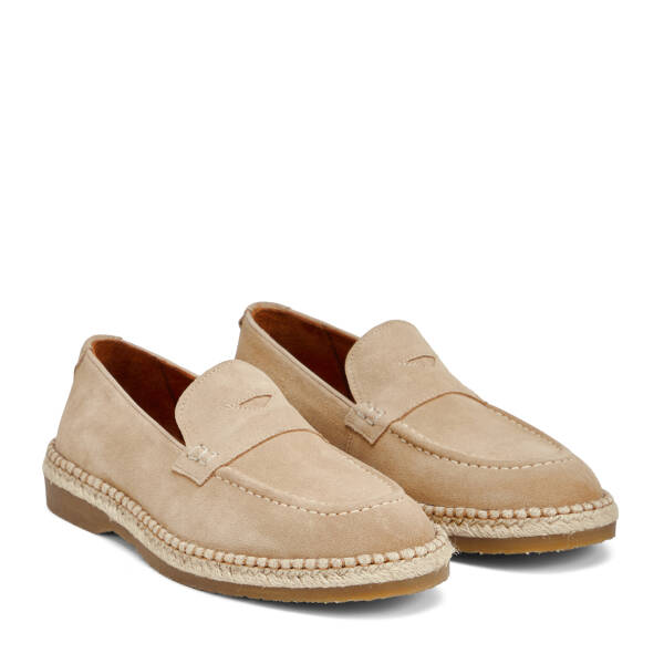 Krem Hakiki Süet Deri Erkek Loafer - E26I1AY57722-V1R - 2