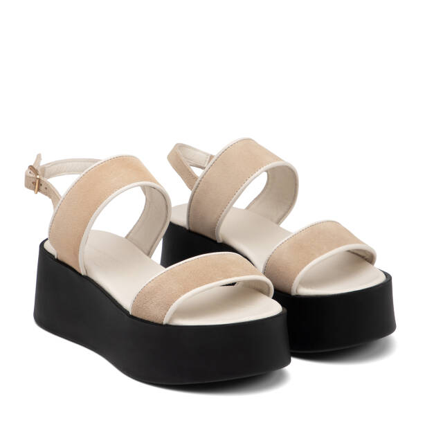 Krem Hakiki Süet Deri Kadın Sandalet - K26Y1SN68588-U6P - 2