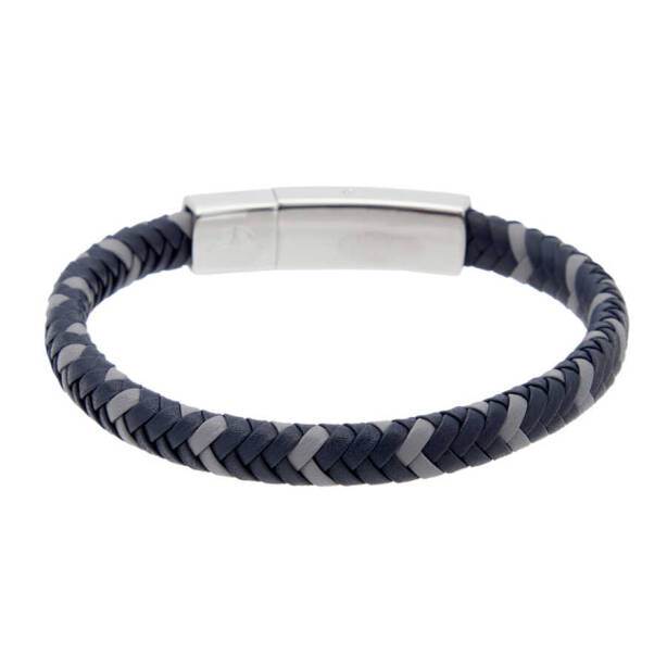 Lacivert Deri - Çelik Erkek Bileklik - E1BLK0410316-N5R - 1