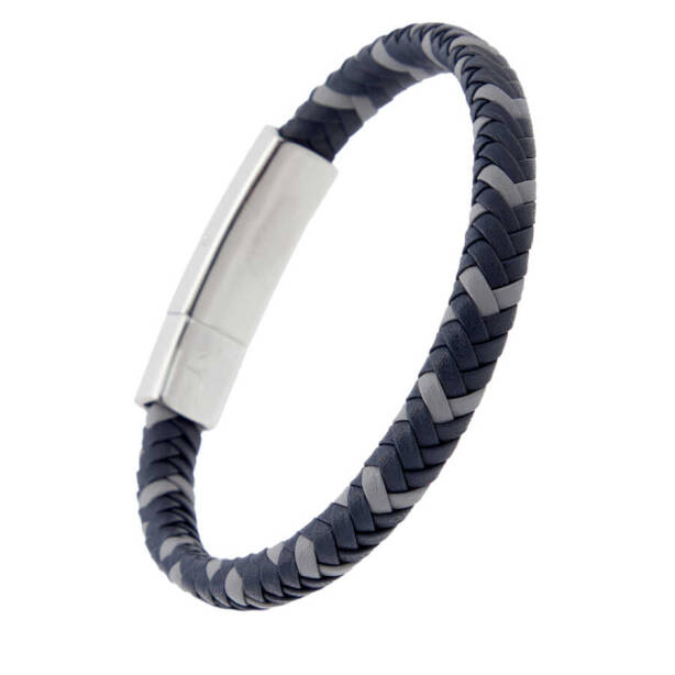 Lacivert Deri - Çelik Erkek Bileklik - E1BLK0410316-N5R - 2