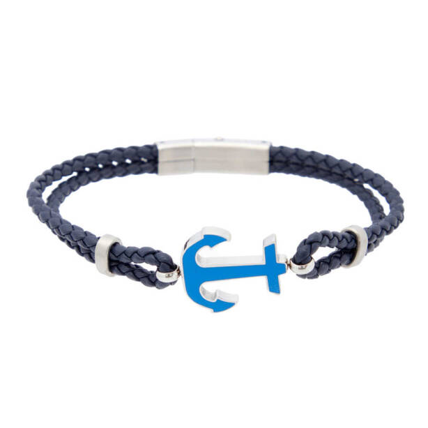 Lacivert Deri - Çelik Erkek Bileklik - E1BLK0410323-B20 