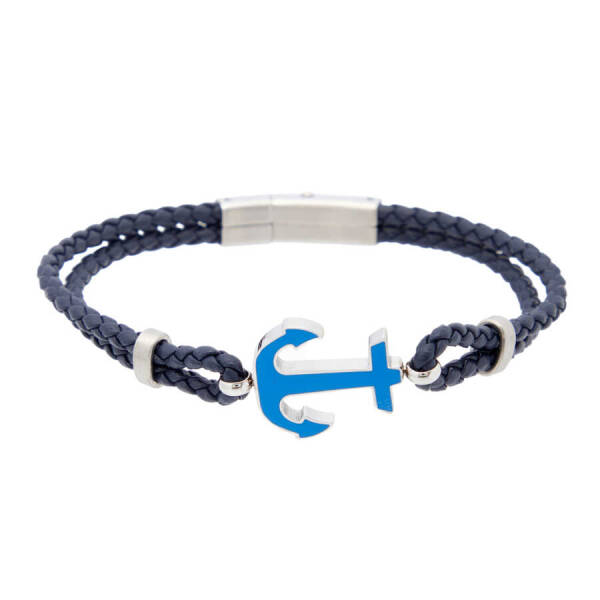 Lacivert Deri - Çelik Erkek Bileklik - E1BLK0410323-B20 - 1