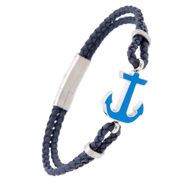 Lacivert Deri - Çelik Erkek Bileklik - E1BLK0410323-B20 - 2